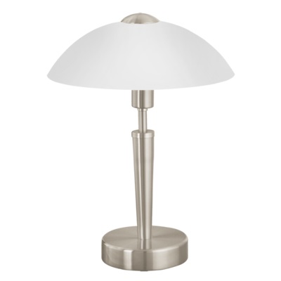EGLO Lampada da tavolo Solo 1, E14, 60W, Acciaio Nichel Opaco Satinato e Bianco, con Regolatore d'Intensità