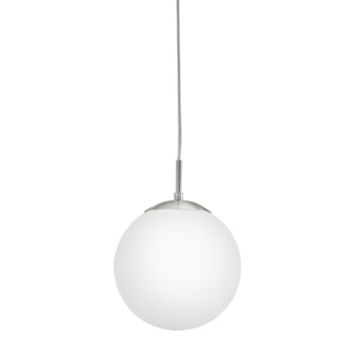 EGLO RONDO Lampada a Sospensione in Acciaio Nichel Opaco e Vetro Opalino Bianco, Attacco E27, Ø 20 cm, Altezza 110 cm