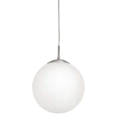 Eglo Sospensione Rondo Sfera in Vetro Bianco Satinato d.25 - Altezza 110 cm, Struttura in Acciaio Satinato