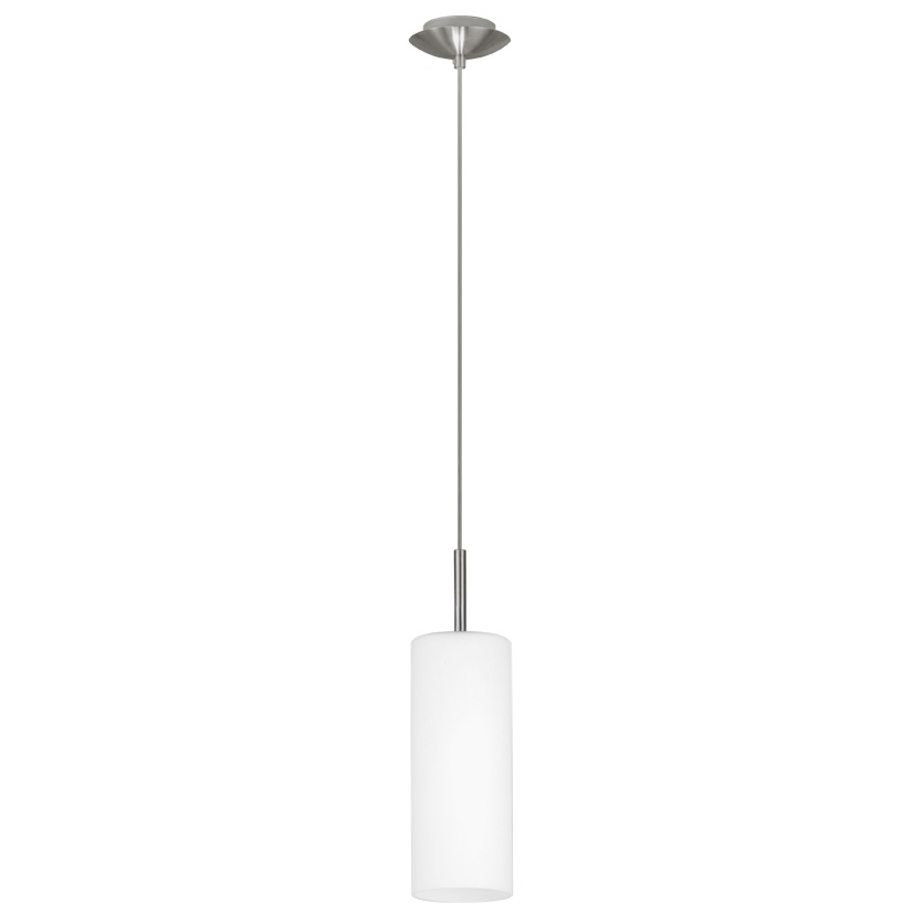 EGLO TROY 3 Lampada a Sospensione E27 1 Luce 100W in Vetro Bianco Satinato con Paralume Cilindrico