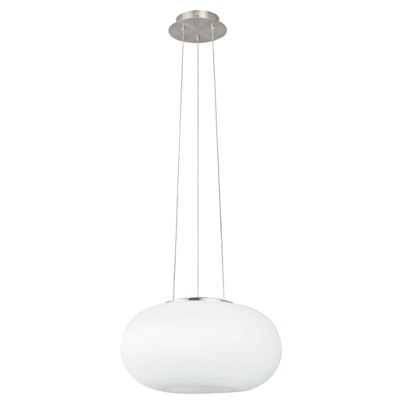Eglo Optica Lampada a Sospensione 2 Punti Luce in Acciaio Nichel Opaco e Vetro Bianco Opaco Opalino E27 Diametro 35 cm