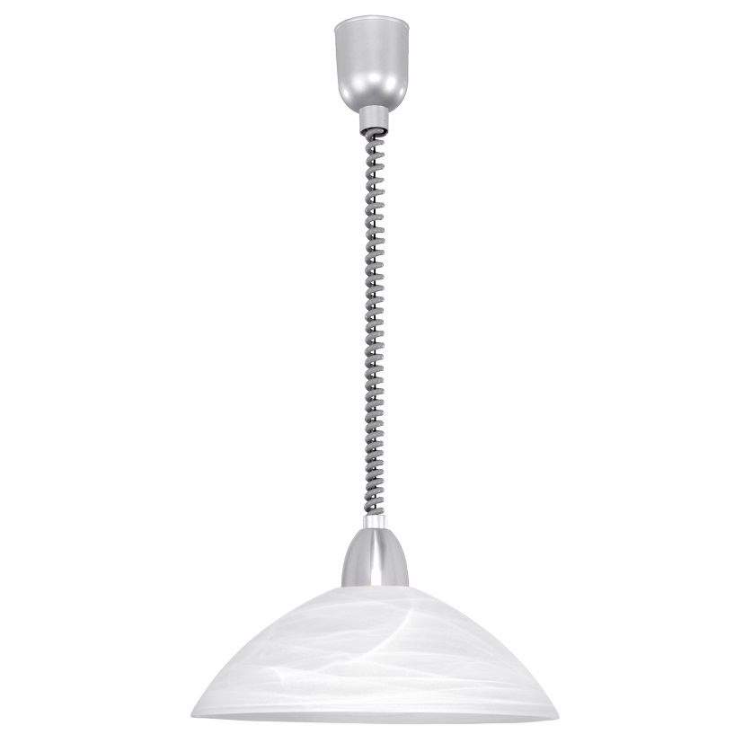 Eglo Lord 2 Lampadario a Sospensione Regolabile in Altezza, Metallo Argento e Vetro Alabastro Bianco, Attacco E27, 1x60W
