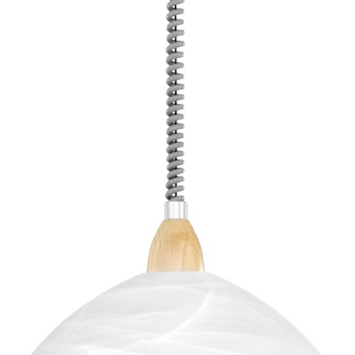EGLO LORD 2 Lampadario a Sospensione Regolabile in Altezza, 1 Luce, Vetro Alabastro Bianco, Plastica Argento e Legno Naturale, Attacco E27