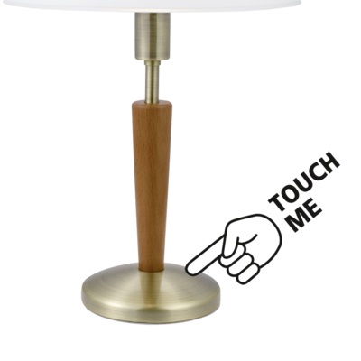 Eglo Solo 1 Lampada da Tavolo E14 60 W in Acciaio e Legno Brunito e Noce con Paralume in Vetro Bianco Satinato e Dimmer Touch