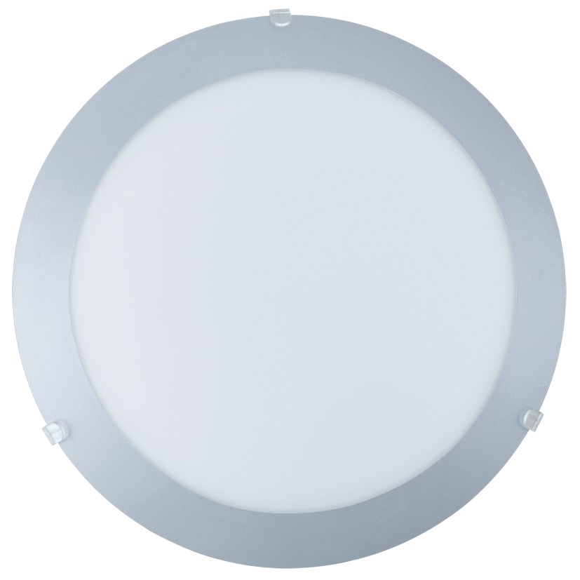 EGLO Mars 1 Plafoniera da soffitto 1 luce E27 in vetro bianco satinato con bordo argentato, diametro 25 cm