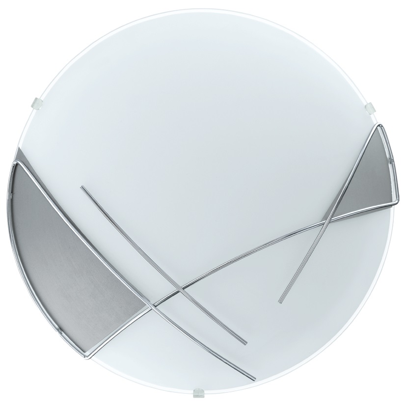 Eglo RAYA Lampada da Parete/Soffitto in Acciaio e Vetro Bianco con Dettagli Argento, E27 60W, Design Moderno