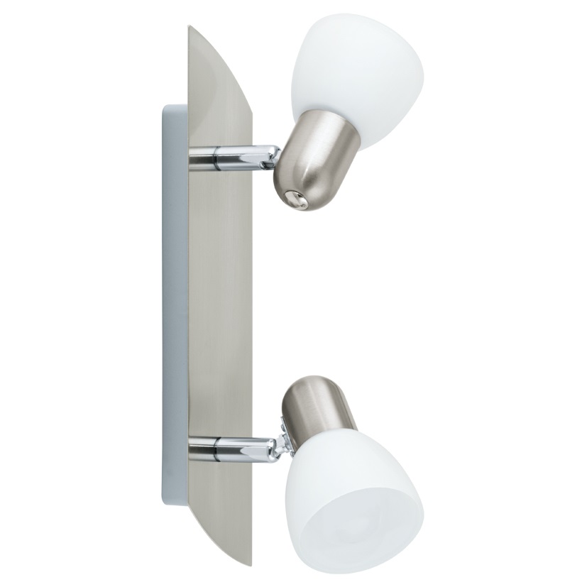 Eglo Enea Spot-Faretto 2 Luci in Acciaio Satinato e Vetro Bianco, Orientabile 360°, Dimmerabile, IP20