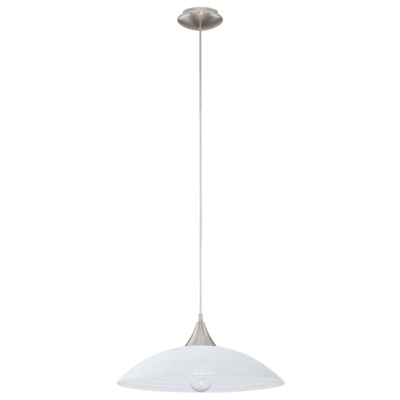Eglo Lazolo Lampadario a Sospensione in Vetro Bianco con Righe e Struttura in Acciaio Satinato, Altezza 110 cm