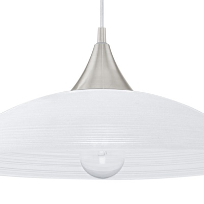 Eglo Lazolo Lampadario a Sospensione in Vetro Bianco con Righe e Struttura in Acciaio Satinato, Altezza 110 cm