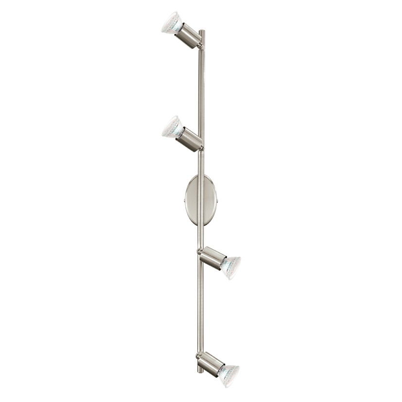 EGLO Buzz-LED Faretti 3 W, Cromo, MEDIUM - 4 luci GU10 orientabili in acciaio satinato, lunghezza 68.5 cm
