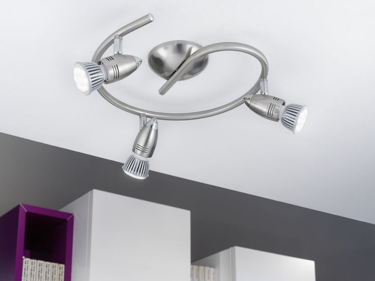 EGLO Magnum - Lampada da soffitto LED 3 luci GU10 3x3W 240lm 3000K nichel opaco e cromato, dimmerabile
