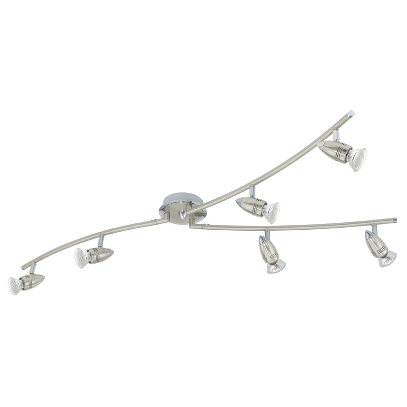 EGLO MAGNUM-LED Lampada da Soffitto a 6 Luci, Faretti in Metallo Nichel Opaco e Cromo, Dimmerabile, con Lampadine GU10, Luce Calda