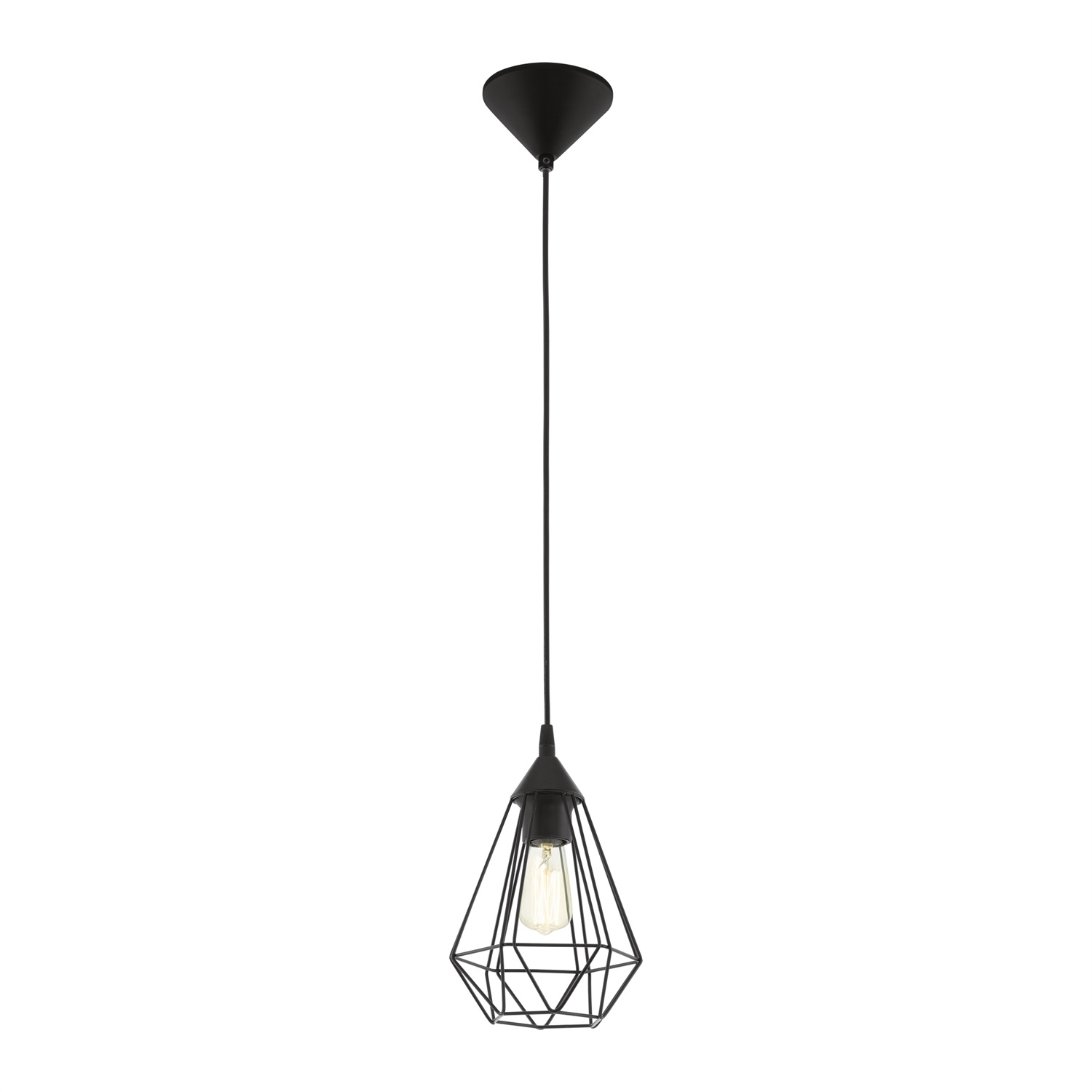 EGLO Tarbes Lampada a Sospensione Vintage in Acciaio e Plastica, Colore Nero, E27, Diametro 17,5 cm