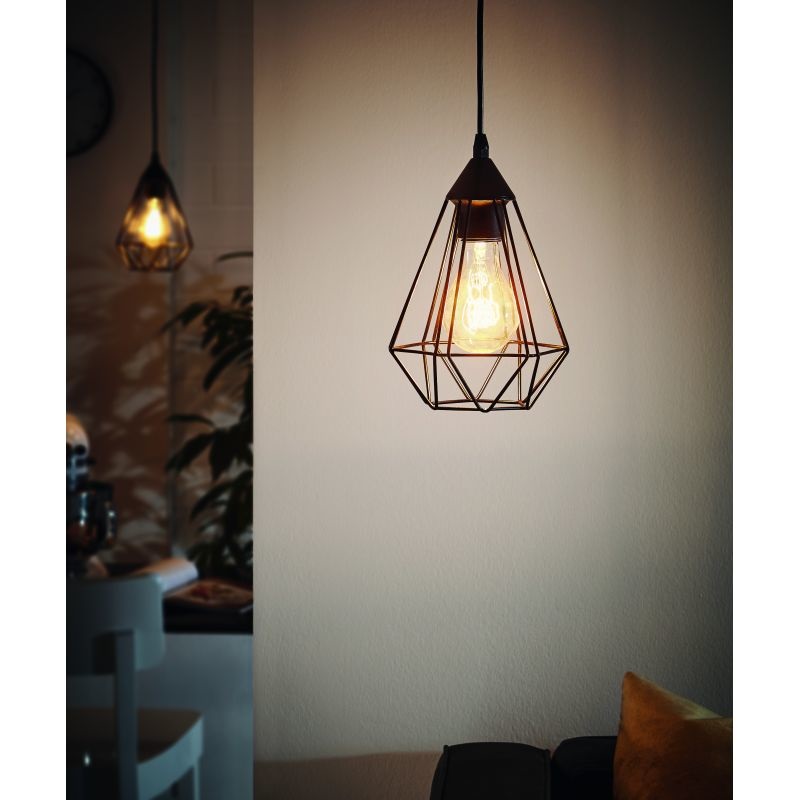 EGLO Tarbes Lampada a Sospensione Vintage in Acciaio e Plastica, Colore Nero, E27, Diametro 17,5 cm