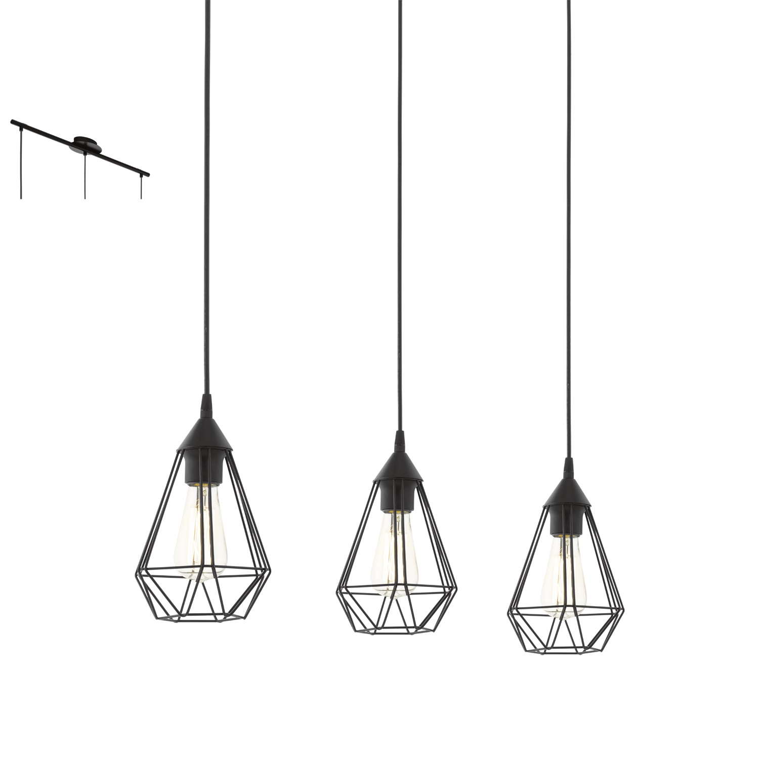 Eglo Tarbes 94189 Lampada a Sospensione E27 3x60W Nero - Design Geometrico in Rete Metallica