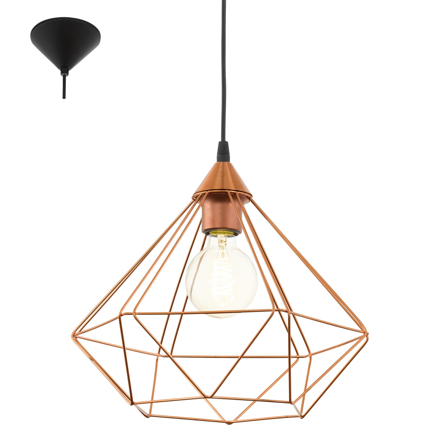 EGLO TARBES Lampada a Sospensione Vintage in Rame Lucido e Acciaio, Ø 32,5 cm, 1 x E27