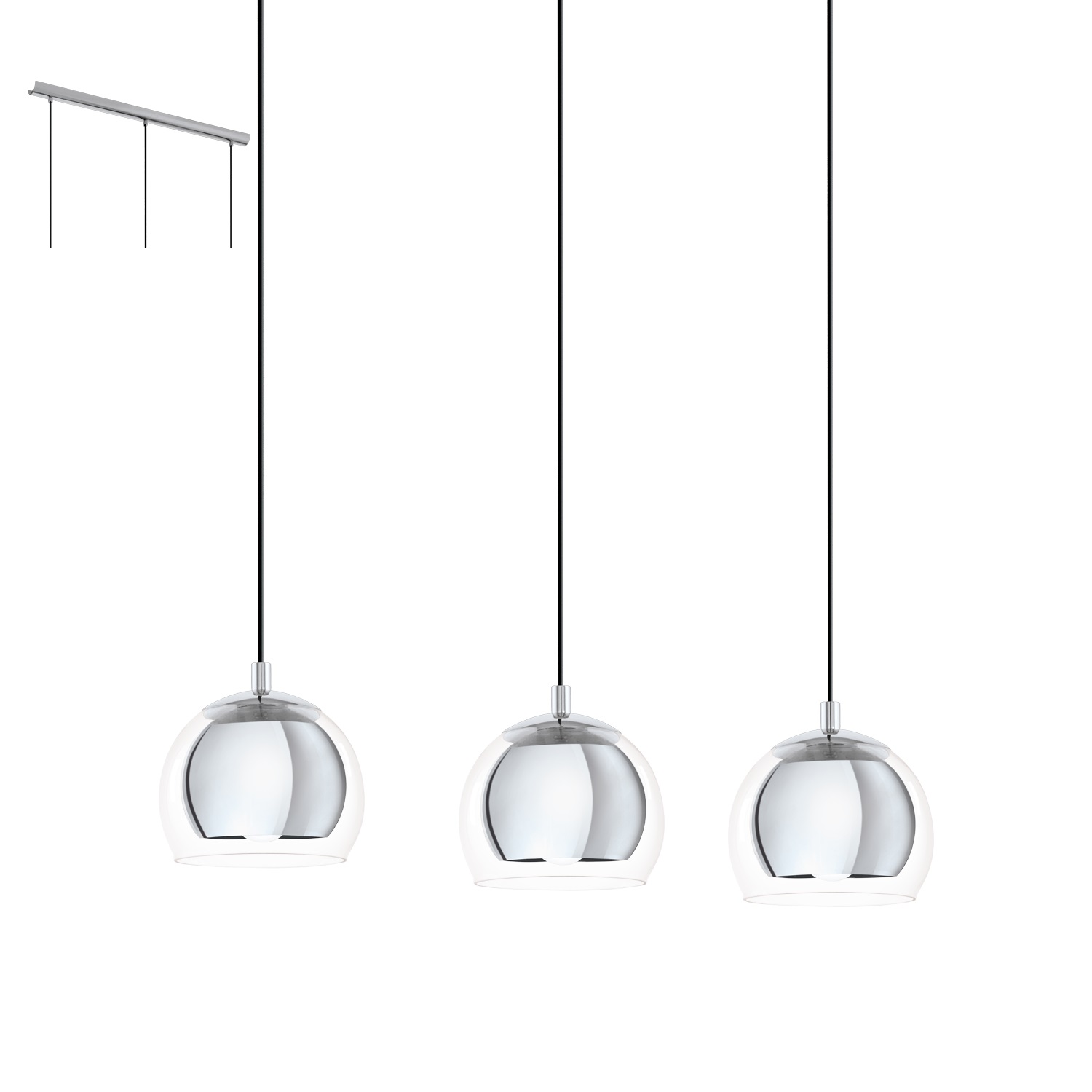 Eglo ROCAMAR Lampadario a Sospensione 3 Luci E27 40W Argento - Dimensioni 78x19xH110 cm