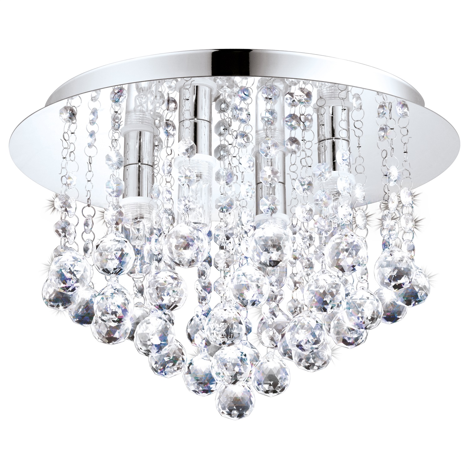 Eglo Almonte Lampada da soffitto LED a 4 luci G9, IP44, metallo cromato e cristallo trasparente, diametro 35 cm, bianco caldo