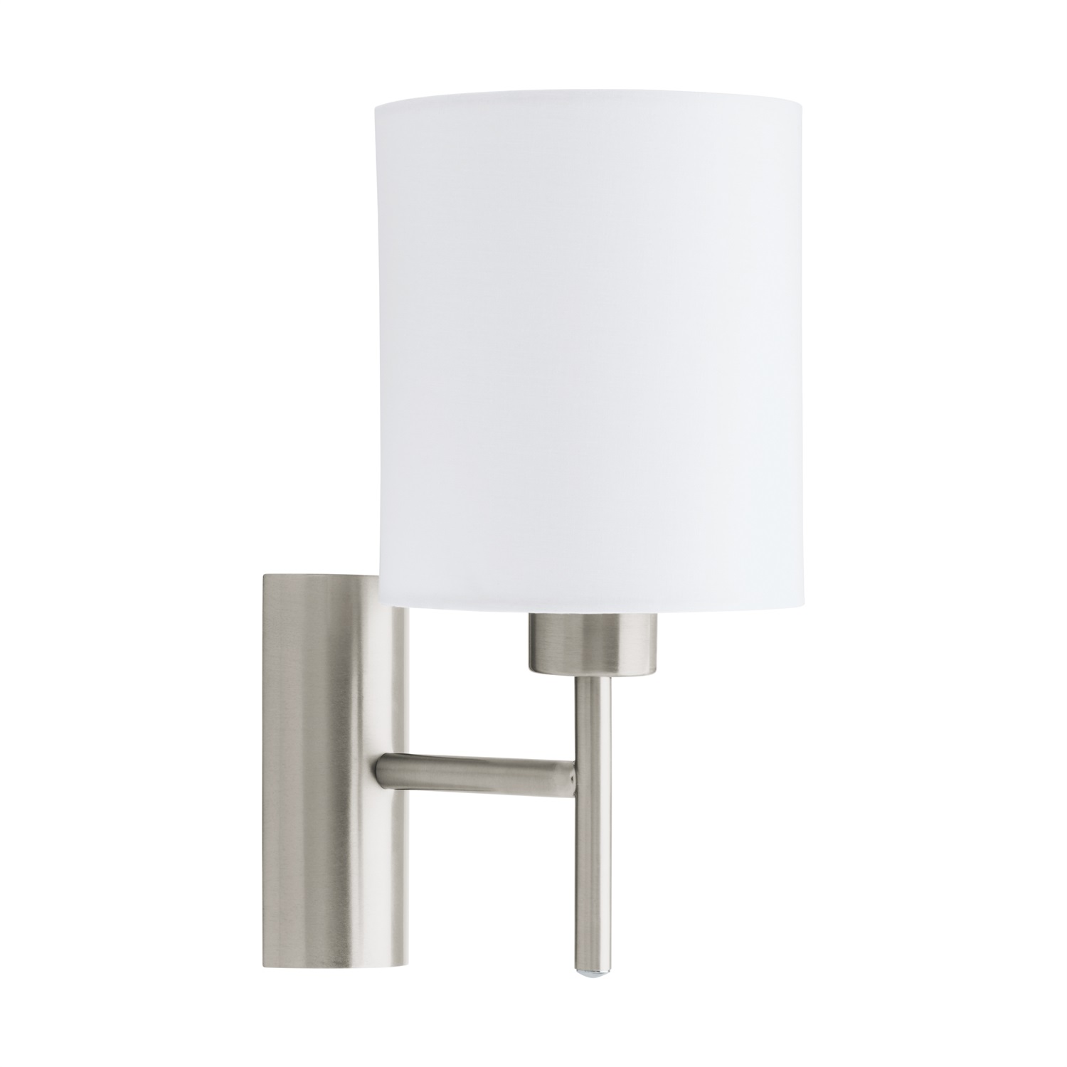 EGLO Lampada da Parete Pasteri - 1 Luce in Tessuto, Acciaio Nichel Opaco e Bianco, Attacco E27, Interruttore Incluso, Resistente agli Spruzzi d'Acqua (IP44)