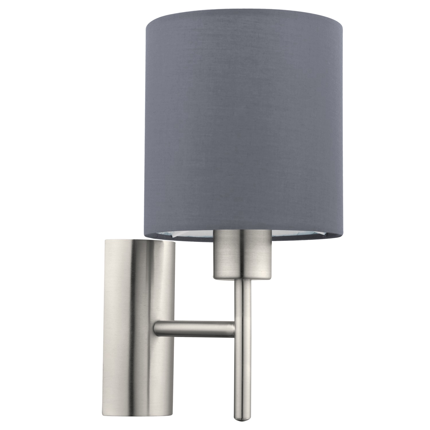 Eglo Pasteri Lampada da Parete in Tessuto Grigio E27 con Struttura in Acciaio Nichel Opaco e Interruttore