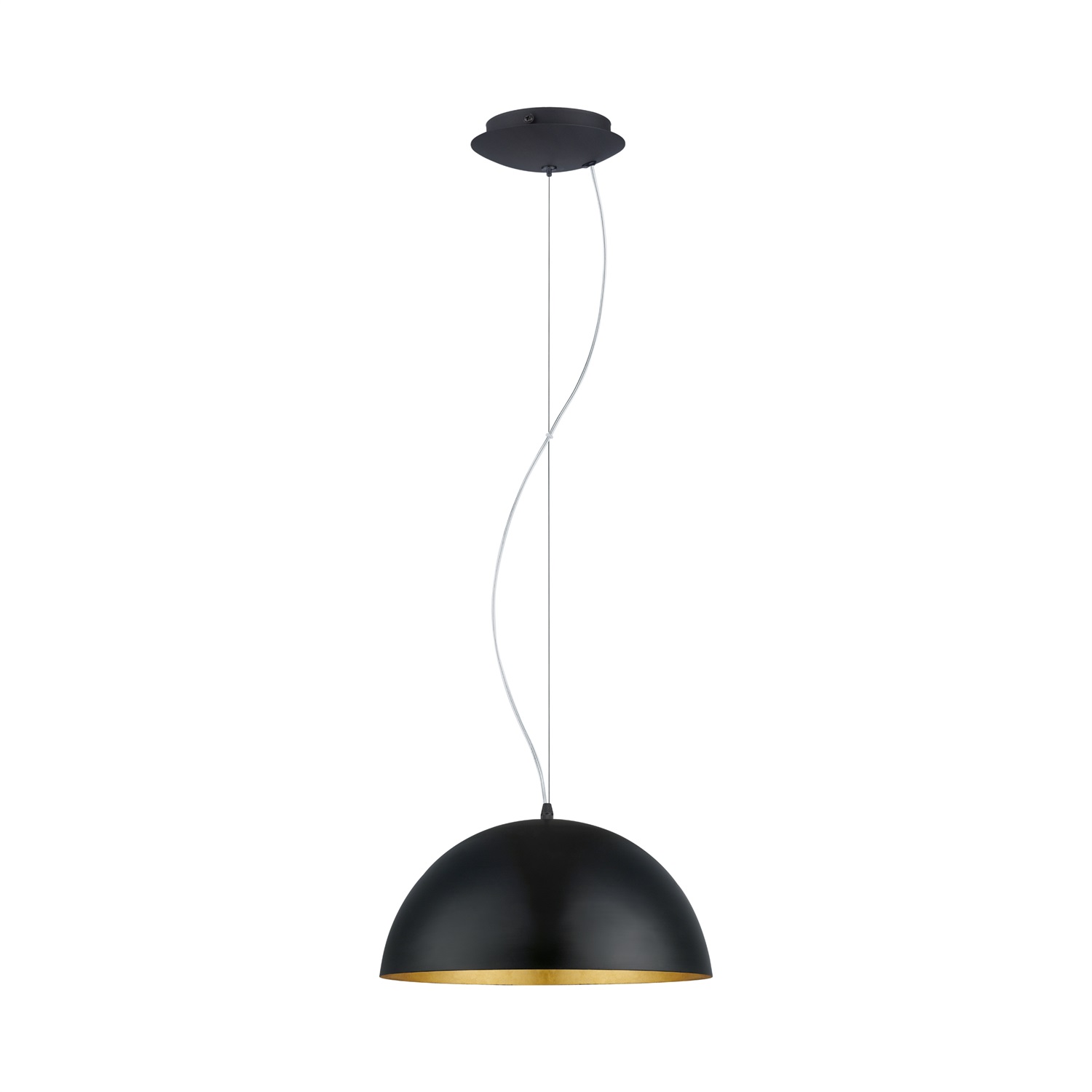 EGLO Gaetano 1 Lampadario a Sospensione Glamour in Acciaio e Legno, Colore Nero e Oro, E27, Diametro 38 cm