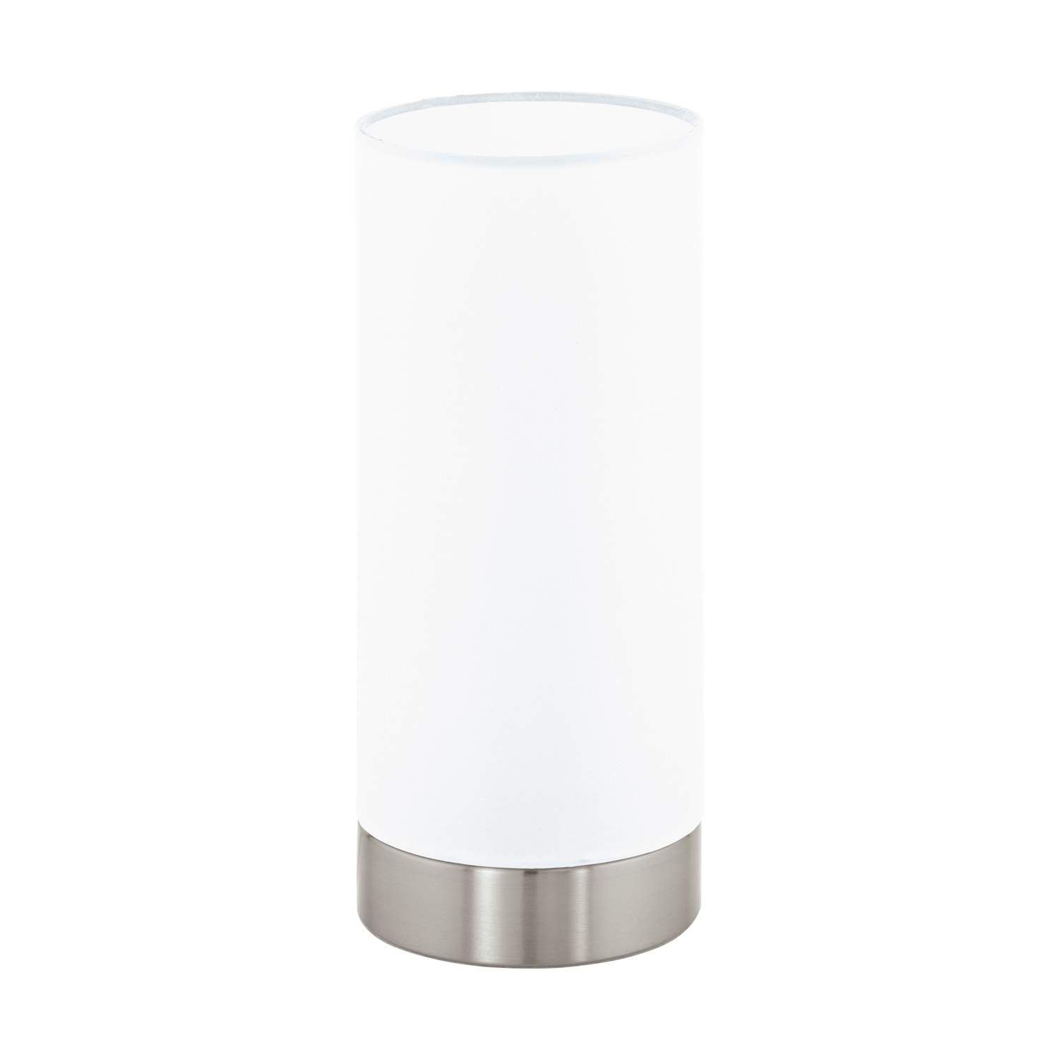 Eglo Lampada da Tavolo Pasteri - 1 Luce, Acciaio Nichel Opaco, Tessuto Bianco, Touchscreen, Altezza 22.5 cm
