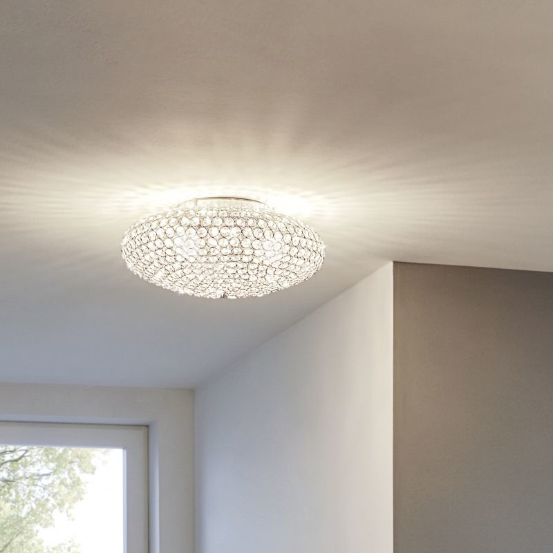 Eglo Clemente Plafoniera in Acciaio Cromato con Paralume Bianco, 60 W, 2 Luci E27, Diametro 35 cm