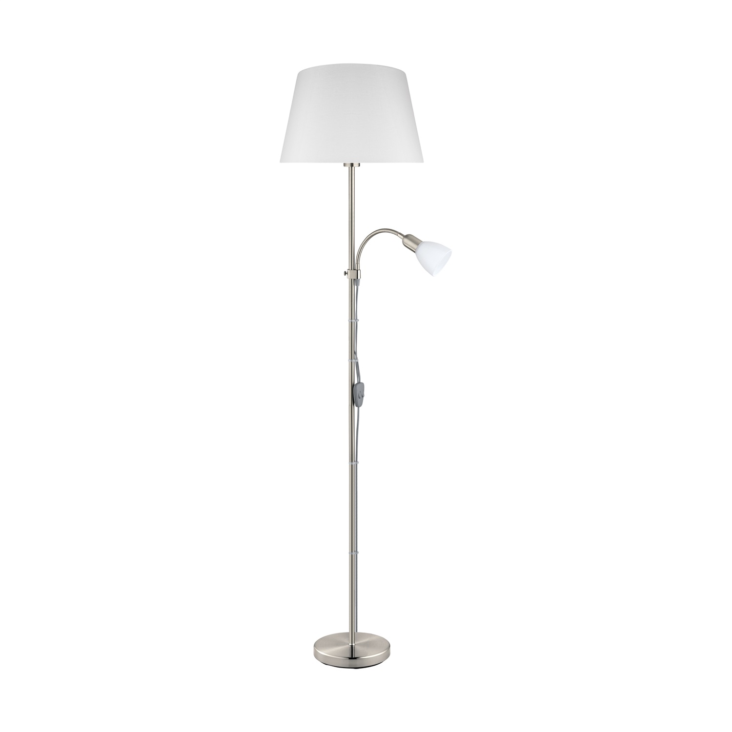 EGLO CONESA Lampada da Terra E27/E14 in Acciaio Nichelato Opaco, Ø 38 cm, Altezza 170 cm, Interruttore a Cavo
