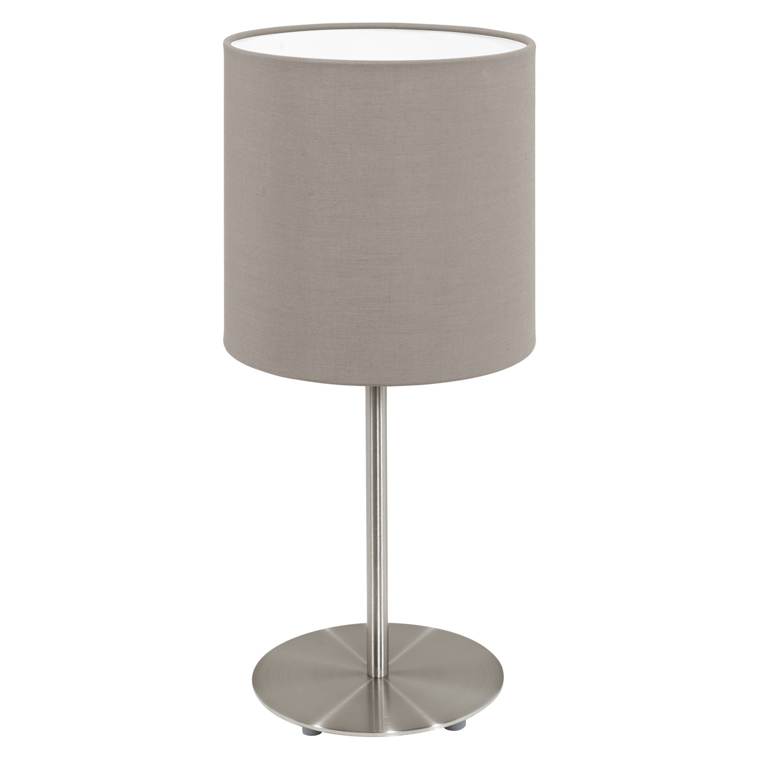 EGLO Pasteri Lampada da Tavolo E14 in Acciaio Satinato e Tessuto Tortora, Altezza 27.5 cm, Interruttore ON-OFF