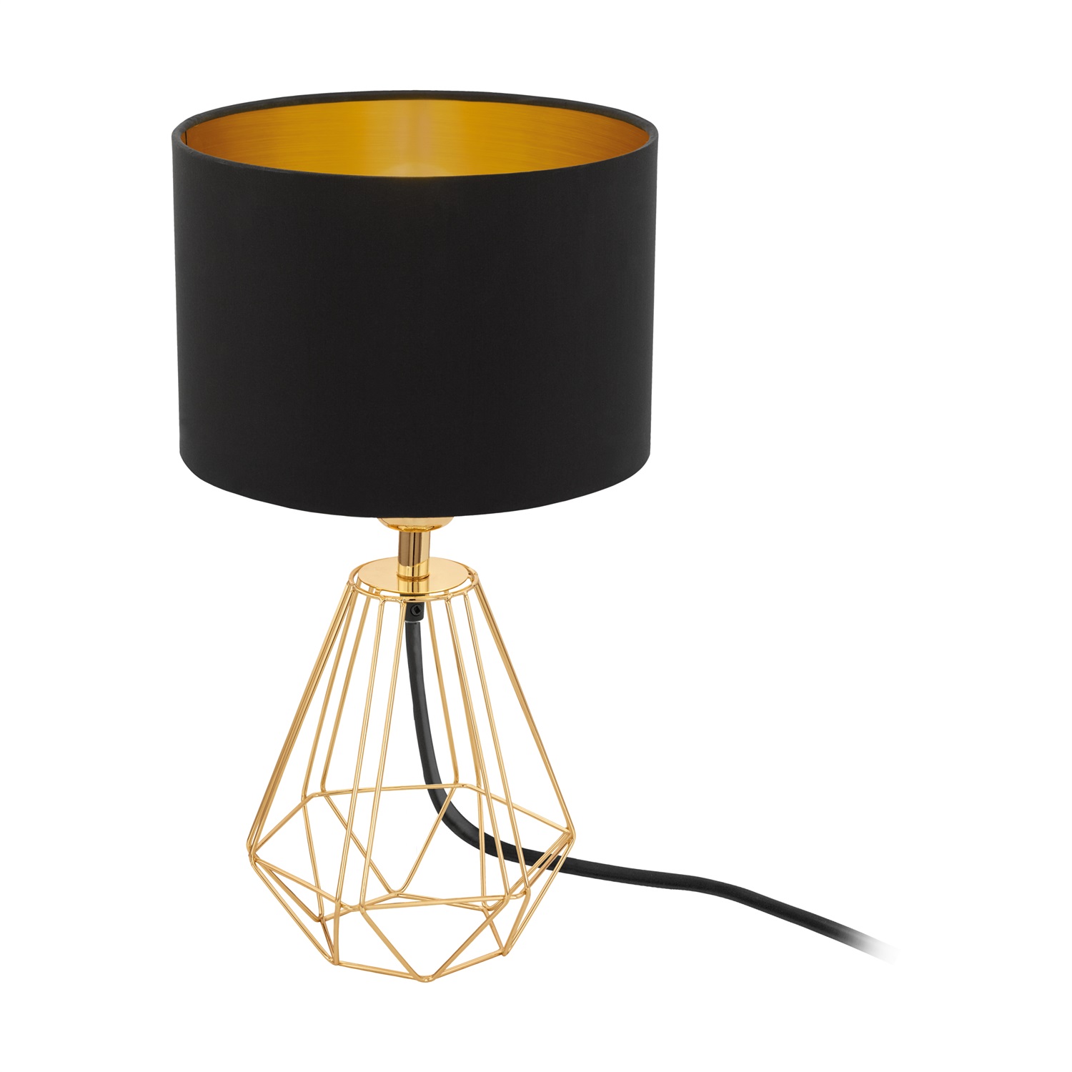EGLO Carlton 2 Lampada da Tavolo Vintage in Metallo e Tessuto, Forma Geometrica a Diamante, Colori Oro e Nero, E14, Interruttore Incluso