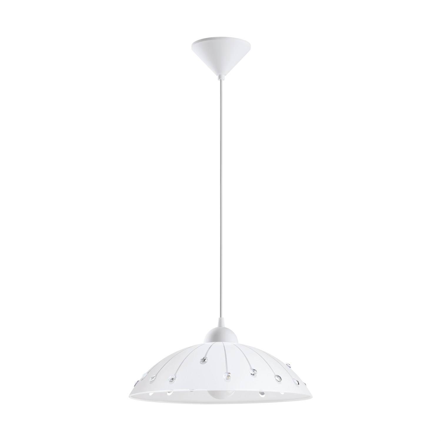 Eglo Lampada a Sospensione in Vetro e Plastica, 60 W, Bianco, Diametro 35 cm, Altezza 110 cm, Senza Lampadina