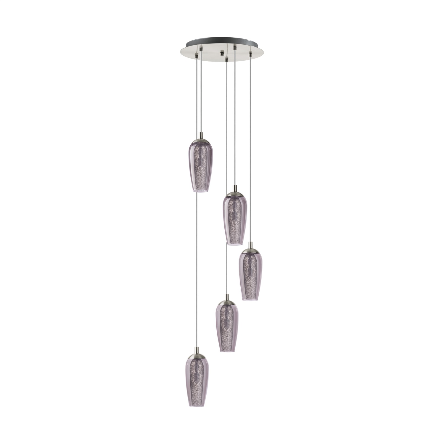 EGLO Farsala Lampada a Sospensione in Acciaio Nichel Opaco, 5 Luci G9, Ø 35 cm, Altezza 150 cm, 3000 Kelvin, 1800 Lumen