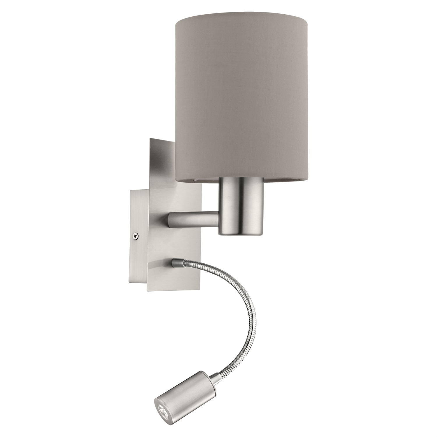 EGLO Pasteri Lampada da Parete LED in Tessuto e Acciaio, Colore Talpa, Doppio Punto Luce E27, 3,5 W con Luce di Lettura Flessibile