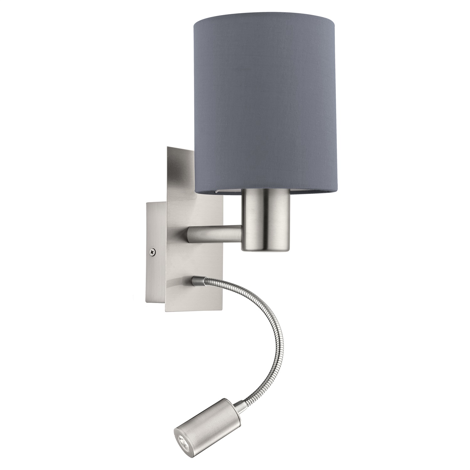 EGLO Lampada da Parete Pasteri a LED con Doppia Luce, Acciaio Nichel Opaco e Tessuto Grigio, Interruttore Incluso, Luce di Lettura Flessibile, 3,8 W, 320 Lumen