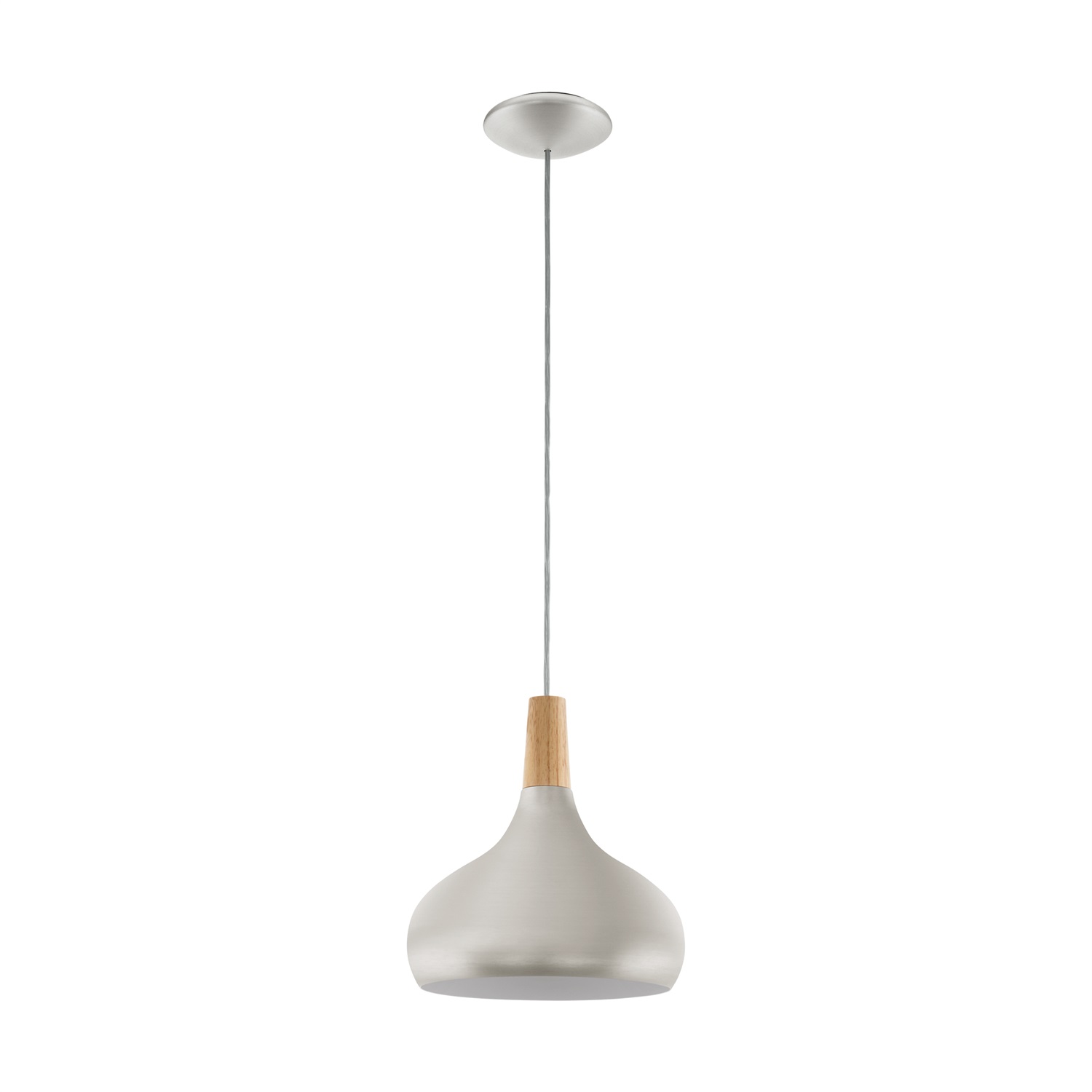 Eglo Lampada a Sospensione Sabinar in Metallo Nero e Legno Naturale, Ø 18 cm, E27, Resistente agli Spruzzi d'Acqua