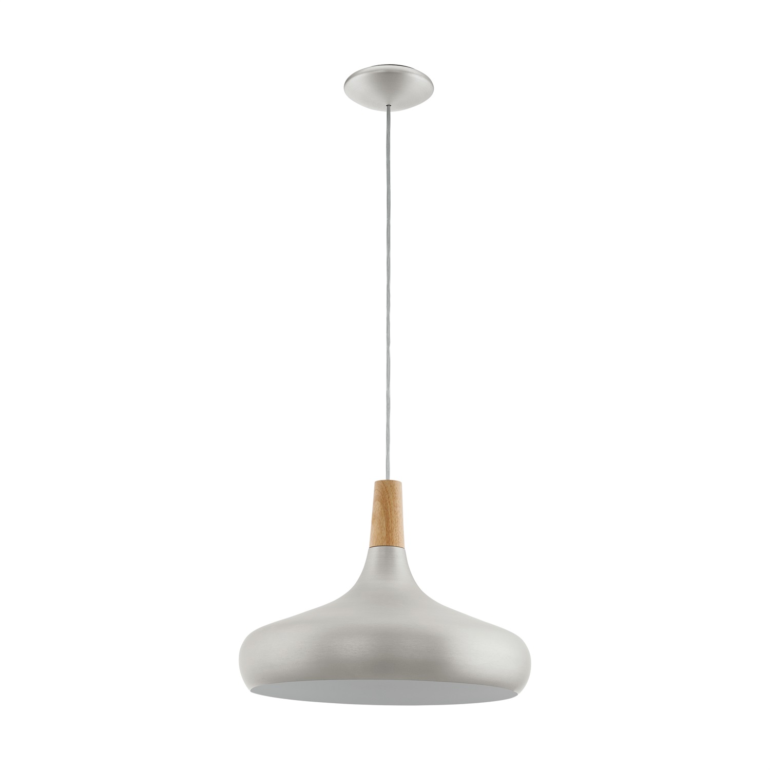 EGLO Sabinar Lampada a Sospensione in Metallo Nero e Legno Naturale, E27, Ø 18 cm - Design Versatile per Sala da Pranzo
