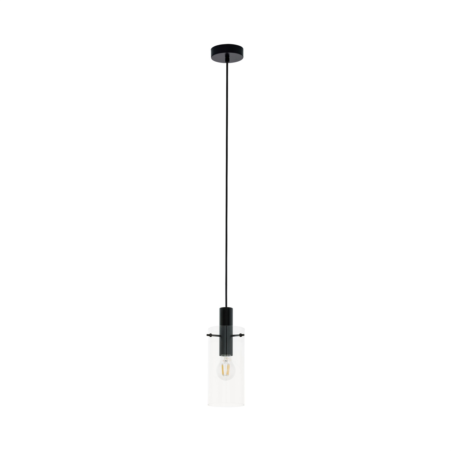 Eglo MONTEFINO Lampadario a Sospensione in Acciaio e Vetro, 60 W, E27, Nero e Trasparente, Design Moderno