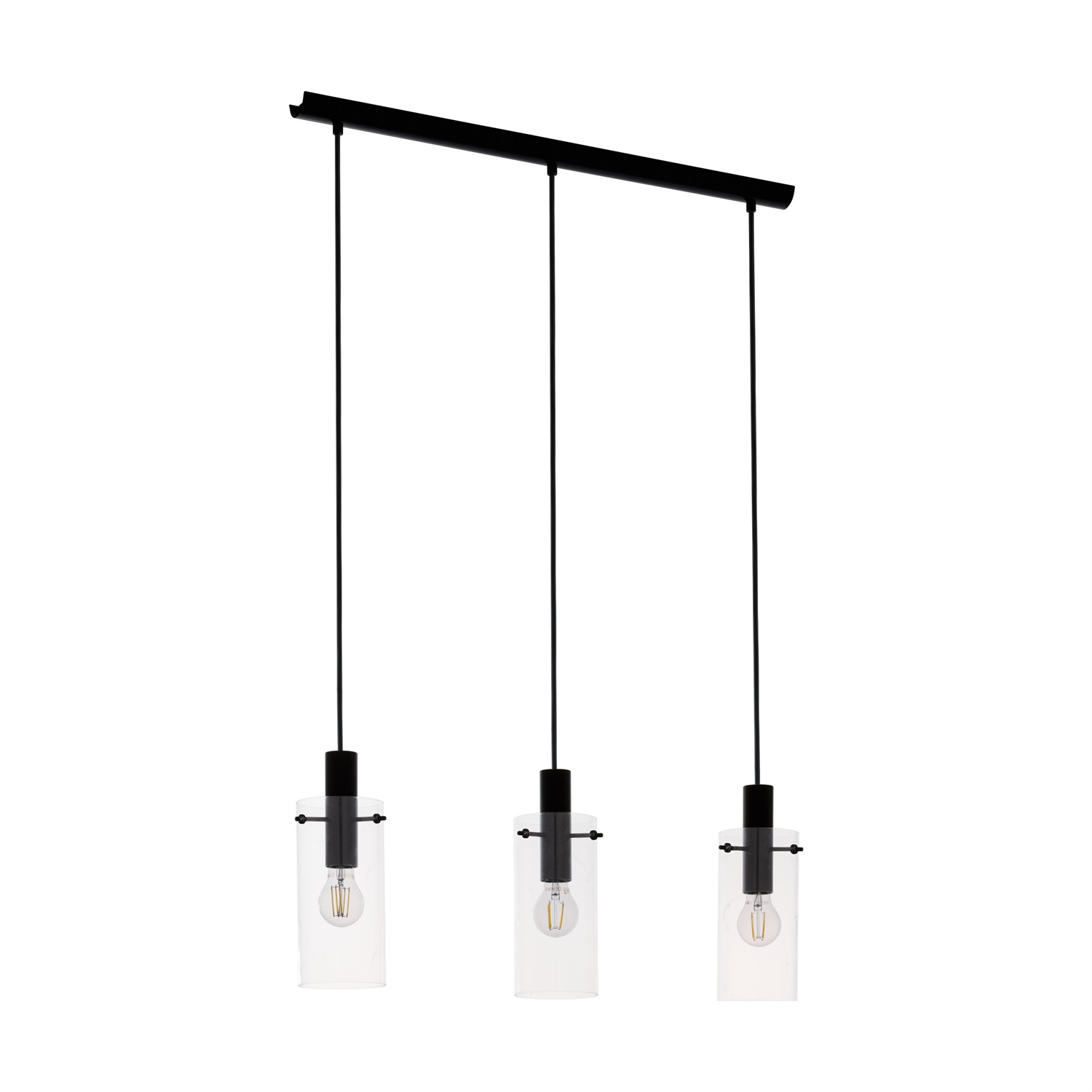 Eglo MONTEFINO Lampada a Sospensione Moderna in Acciaio e Vetro, 3 Luci E27, 60 W, Nero, Altezza 110 cm