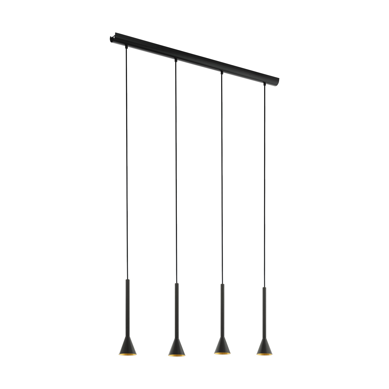 EGLO Lampada a Sospensione Cortaderas - Vintage Industriale, 4 Luci, Acciaio Nero e Oro, Dimmerabile con Sorgente Luminosa Inclusa