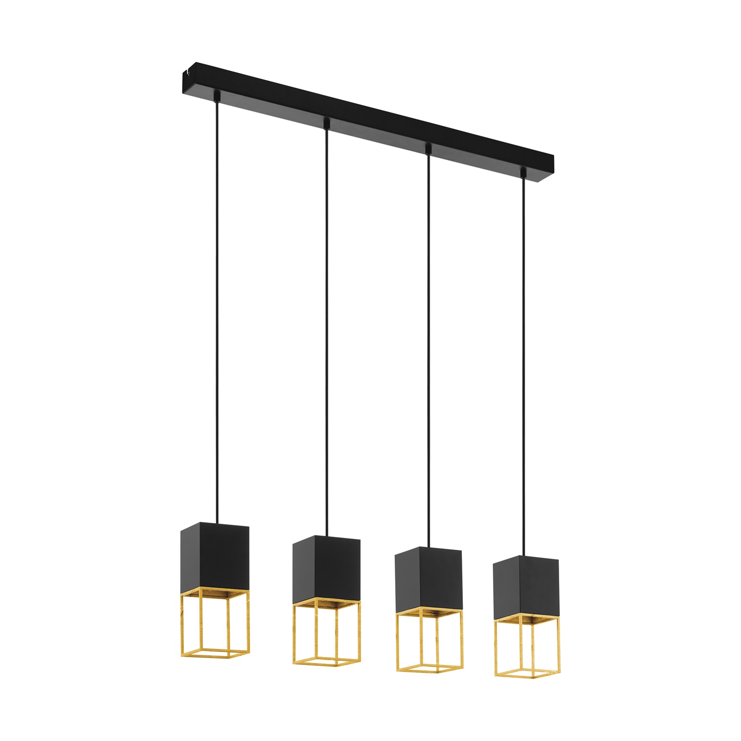 Eglo Montebaldo Lampada a Sospensione 4 Luci in Acciaio Nero e Oro, Stile Vintage e Industriale, Attacco GU10