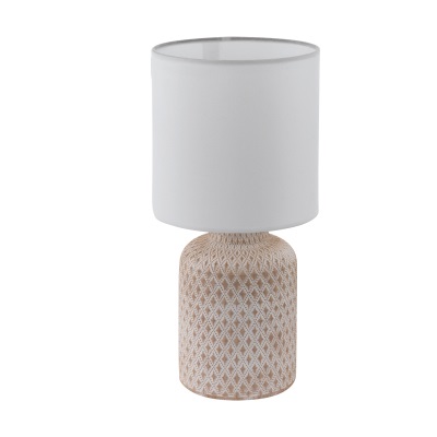 EGLO Bellariva Lampada da Tavolo in Ceramica Color Crema e Tessuto Bianco, Attacco E14, 40 W, con Interruttore