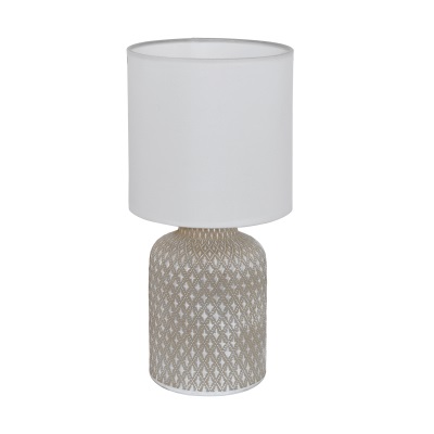 EGLO Bellariva Lampada da Tavolo in Ceramica Grigia e Tessuto Bianco, Stile Boho, Attacco E14, Interruttore