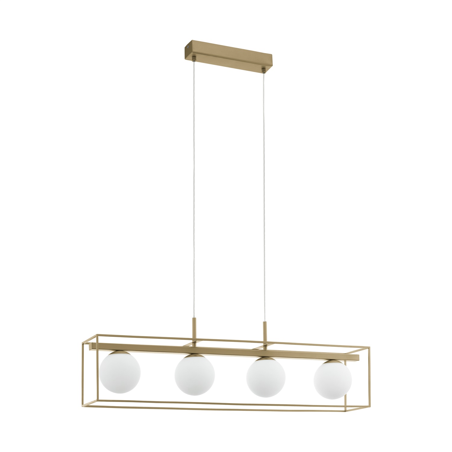 EGLO Vallaspra Lampada a Sospensione Glamour 4 Luci E14, Acciaio Champagne e Vetro Bianco Opalino, Ø 46 cm, Altezza 154 cm