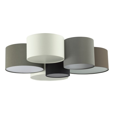 EGLO PASTORE Plafoniera a Soffitto in Tessuto e Acciaio, 6 Punti Luce E27, Dimensioni 42.5x8 cm, Colori Bianco, Marrone, Grigio, Nero