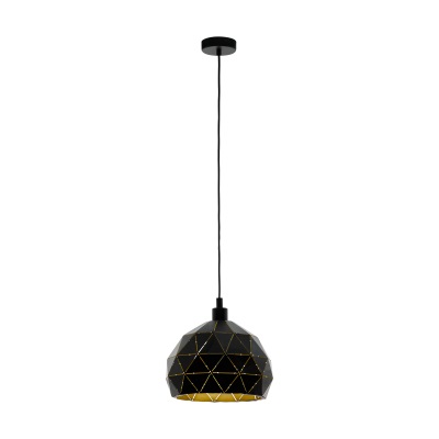 Eglo Roccaforte Lampada a Sospensione in Acciaio Nero e Oro, Attacco E27, Diametro 40 cm, 1 Luce