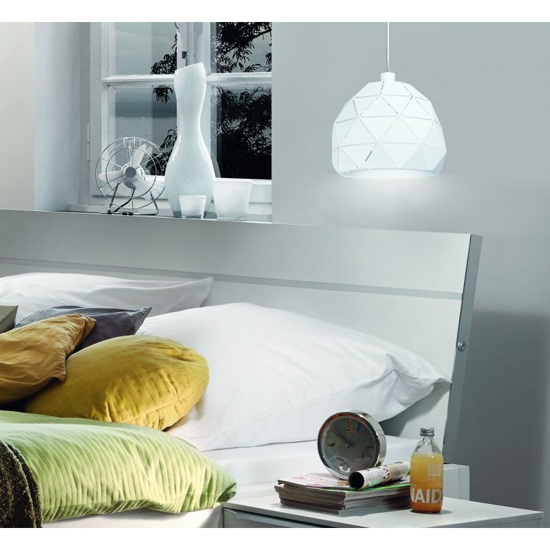 Eglo Roccaforte Lampada a Sospensione 1 Luce E27 Ø30cm Acciaio Bianco con Interno Oro