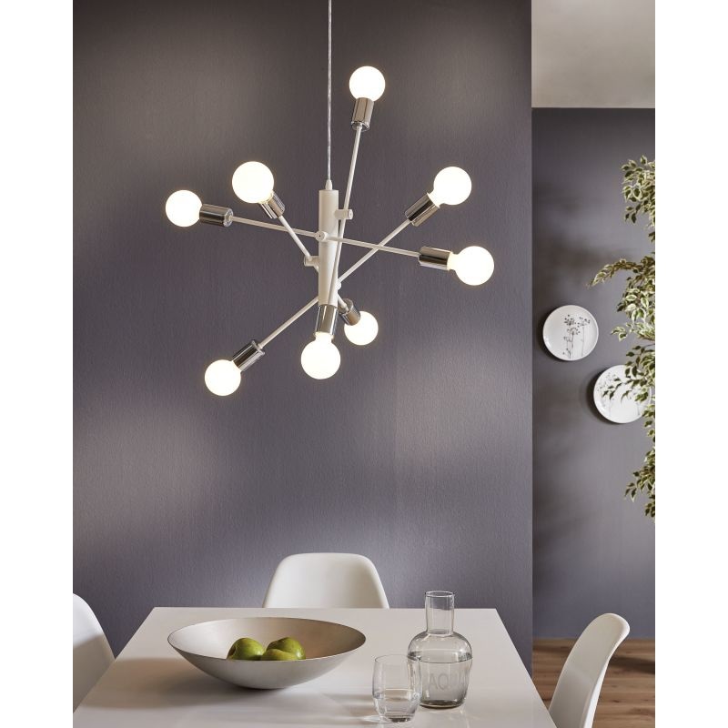 EGLO Gradoli Lampada a Sospensione in Acciaio, 60 W, E27, Design Minimalista e Moderno, Ø71cm, 8 Punti Luce