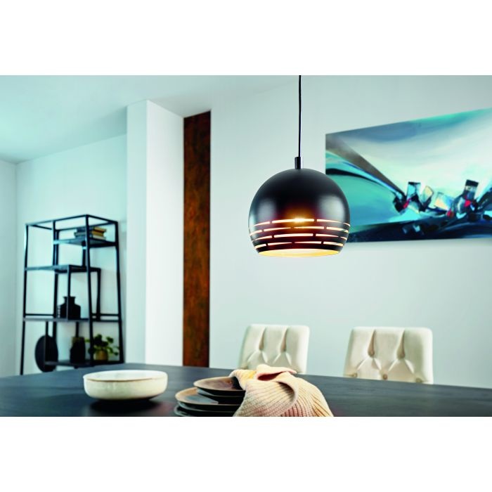 Eglo Lampada a Sospensione Camastra - 1 Luce, Acciaio Nero e Oro, Dimmerabile, Ø 22,5 cm