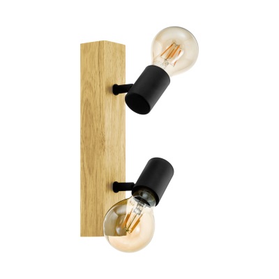 EGLO Townshend 3 Plafoniera Vintage a 2 Luci in Acciaio e Legno, Design Industriale, E27