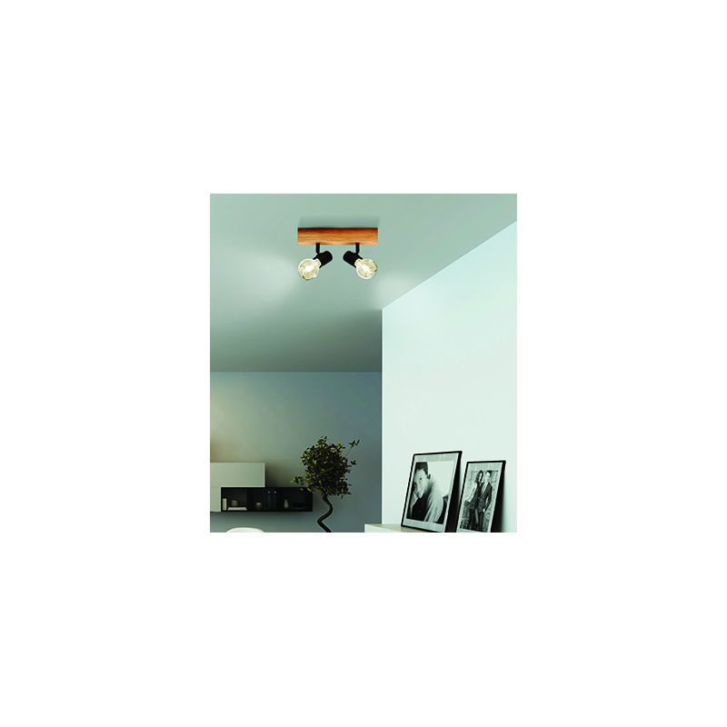 EGLO Townshend 3 Plafoniera Vintage a 2 Luci in Acciaio e Legno, Design Industriale, E27